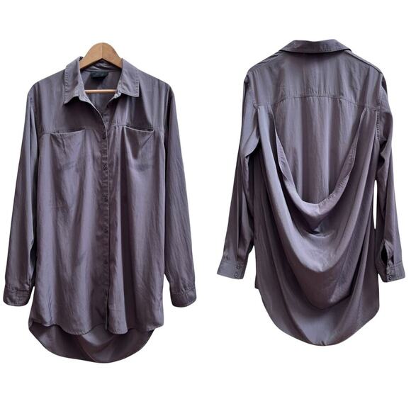 Gestuz Tops - Gestuz Gray Shine Long Sleeve Button Down Tunic Blouse US Size 10 Timeless